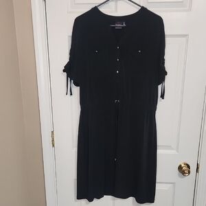Rafaella Black Puff Sleeve Tie Front Midi Dress